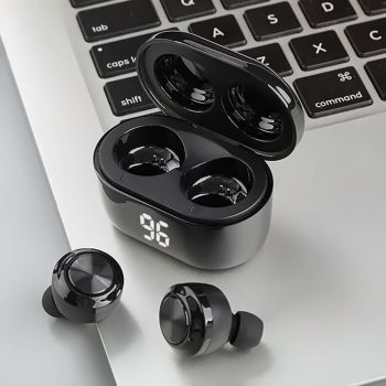 Безпровідні навушники Wi-pods F6S з дисплеєм на зарядному кейсі. Чорні
