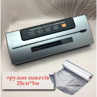 Вакууматор Wi-simple 2201 побутовий для дому з вбудованим ножем та пакетами+рулон пакетів 5м